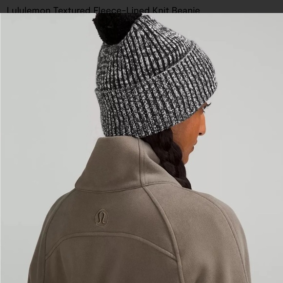 Lululemon Textured Fleece-Lined Knit Beanie *NWT OS Black/Grey/White - Picture 2 of 6